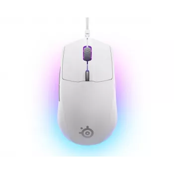 Gaming-muis STEELSERIES Rival 3 Gen 2 — optisch, 8500 DPI, bedraad USB Type-A, rechtshandig, wit, 77 g