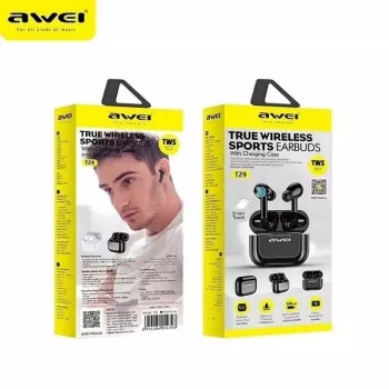 AWEI Bluetooth 5.0 T29 TWS-hoofdtelefoon + oplaadstation zwart/zwart