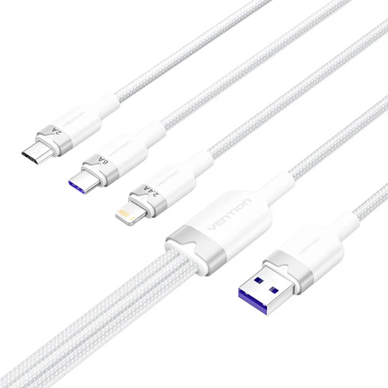 USB 2.0 A naar 3-in-1 6A kabel Vention CTRWG 1,5 m wit