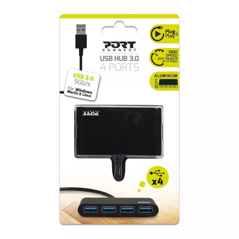 USB-hub Port Designs 900121 USB 3.2 Gen 1 Type-A 5000 Mbit/s zwart