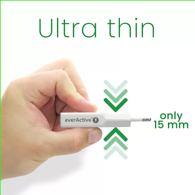 Voeding everActive SC-385Q super slank QC 4 Fast Charging — USB-snellader, compact ontwerp