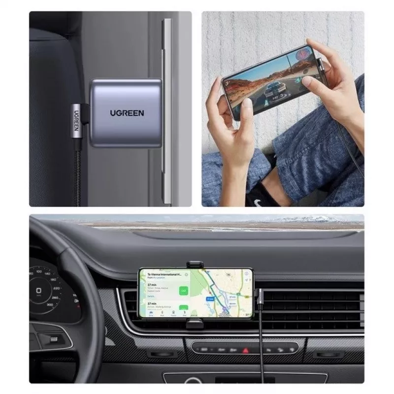 Ugreen USB-C (recht) / USB-C (haaks) PD QC 60W 3A 0,5 m US255 (grijs)
