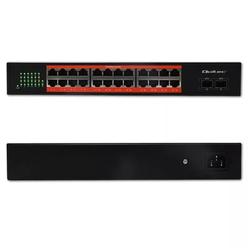 Netwerkswitch QOLTEC Gigabit Ethernet PoE 24xRJ45 2xSFP
