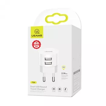 Oplader usams XTXLOGT18TC05 met 2x USB-aansluitingen en geïntegreerde USB-C-kabel, 2,1A uitgang
