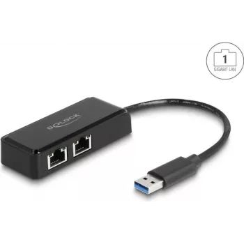 Delock 64194 USB Type-A naar 2x Gigabit LAN-adapter, zwart