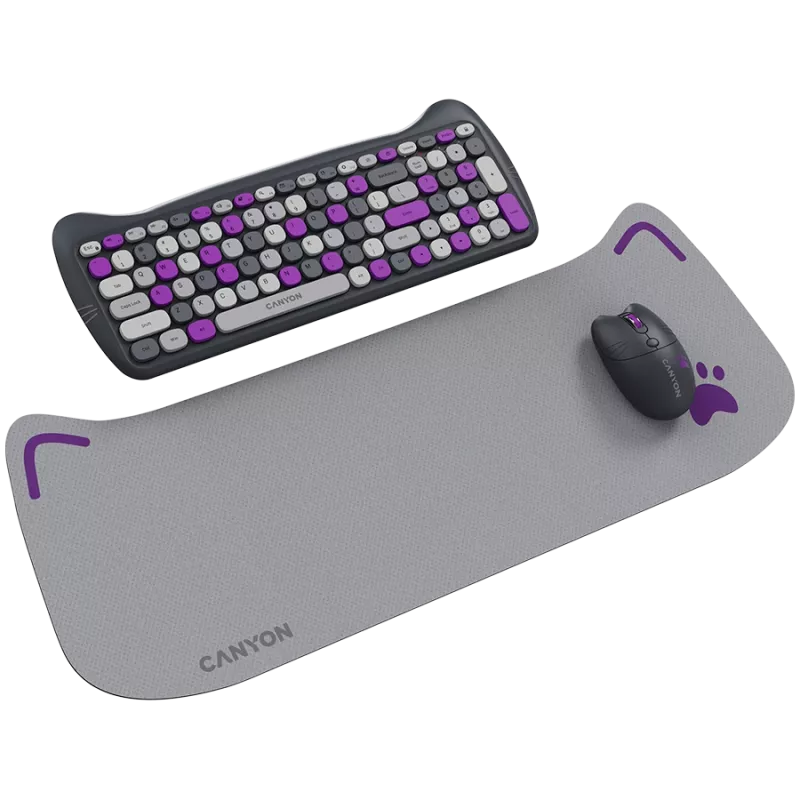 Draadloze toetsenbord- en muisset CANYON HSET-W6 Kitty Edition – paars