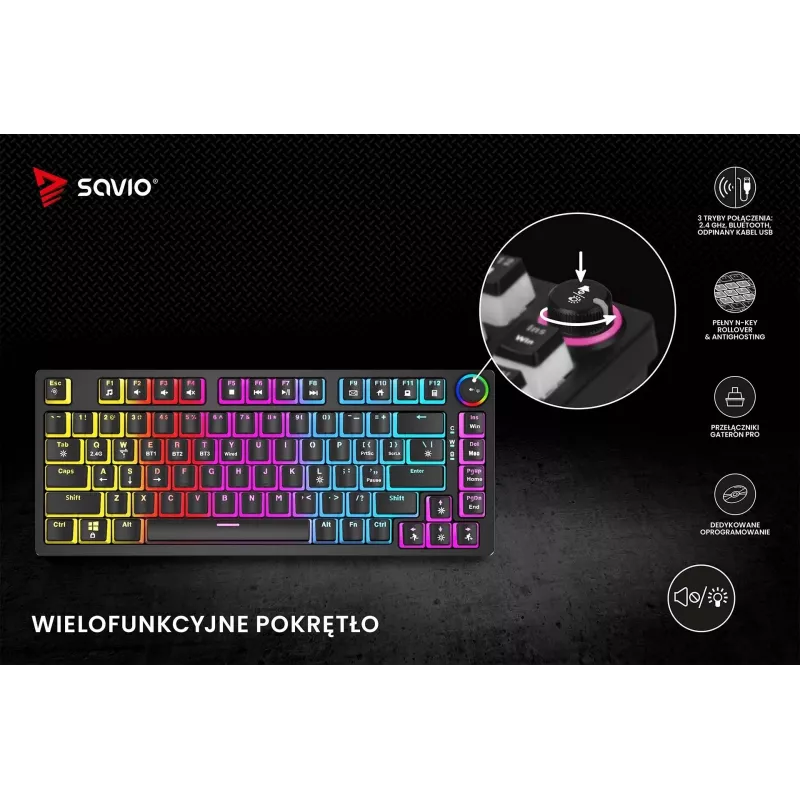 Gamingtoetsenbord Savio SAVGK-PHENIX RED PUDDING mechanisch RGB draadloos