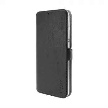 Leren boekhoes FIXED voor Xiaomi Redmi 14C, zwart — voor- en achterzijde bescherming