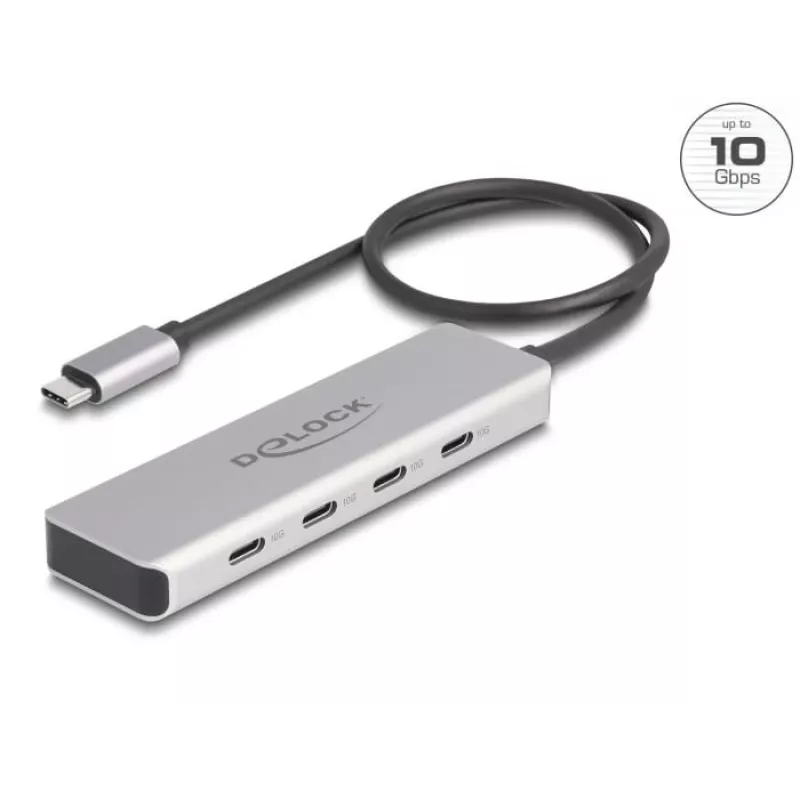 DeLOCK USB Type-C hub 10 Gbps 4 poorten aluminium grijs