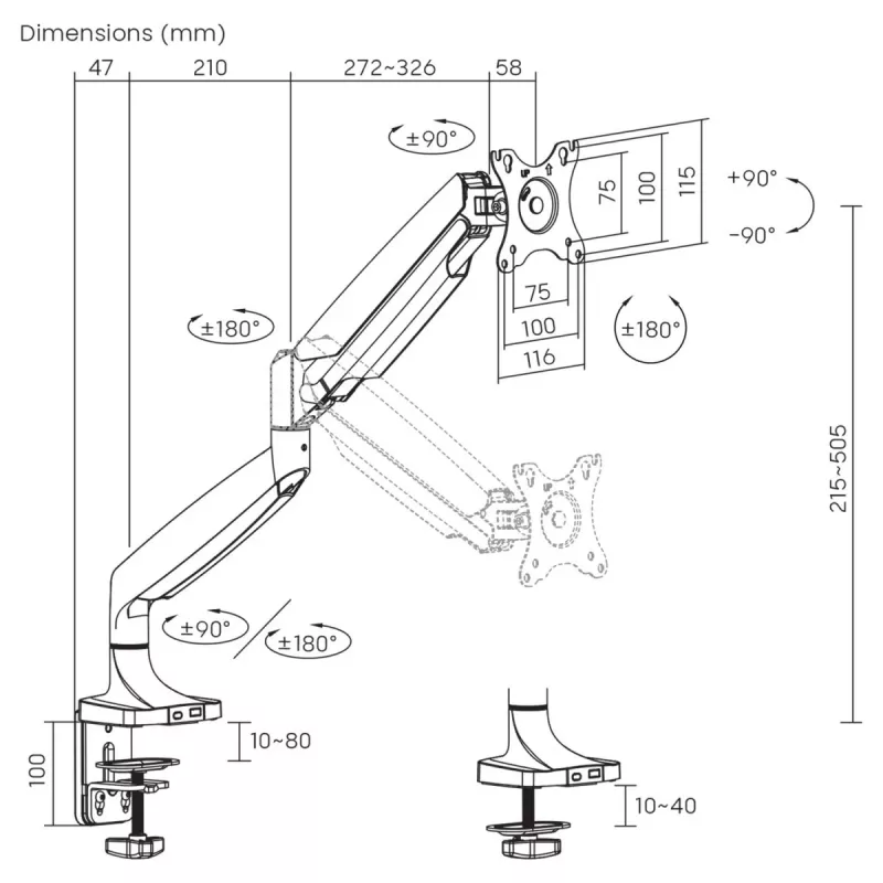 Monitorhouder MACLEAN MC-969 dubbele arm-gasveer voor 17–45 inch beeldschermen, max. belasting 16 kg