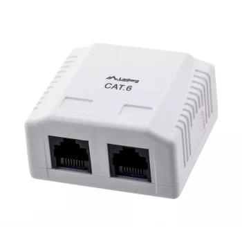 LANBERG opbouwdoos RJ-45 Cat6 OU6-0002-W wit, 2 bussen, 30×54×57 mm