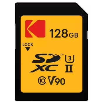 Geheugenkaart Kodak EKMSD128GUHS2V2K SDXC UHS-II 128 GB, lezen 300 MB/s, schrijven 270 MB/s, U3 V90, klasse 10
