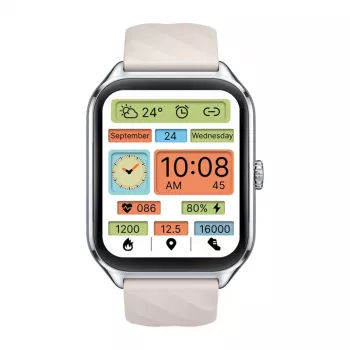 Smartwatch Zeblaze GTS 4 — 1,94 inch (4,93 cm) AMOLED 466×466 px, touchscreen, Wi-Fi, metalen behuizing, siliconenband (wit)