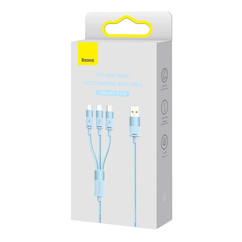 3in1 USB-kabel Baseus StarSpeed Series, USB-C + Micro + Lightning 3,5A, 1,2m (blauw)