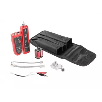 LANBERG netwerkkabeltester NT-0501 — RJ-11/RJ-12/RJ-45-ondersteuning, max. lengte 250 m, ingebouwde batterij, LED-indicatoren, zwart