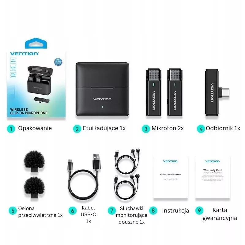 Set van 2 Vention USB-C-microfoons + oplaadcase