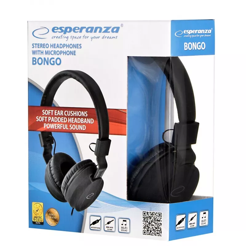 Hoofdtelefoon ESPERANZA BONGO EH212K — bedraad, hoofdband, 20–20000 Hz, 1,5 m kabel, zwart