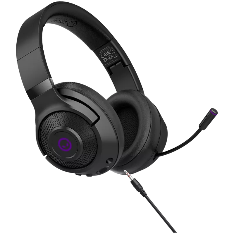 Lorgar Noah 702 (LRG-GHS702) draadloze gaming-headset, Bluetooth 5.3, USB-ontvanger, 3,5 mm AUX, 40 mm drivers, 1000 mAh, RGB, zwart