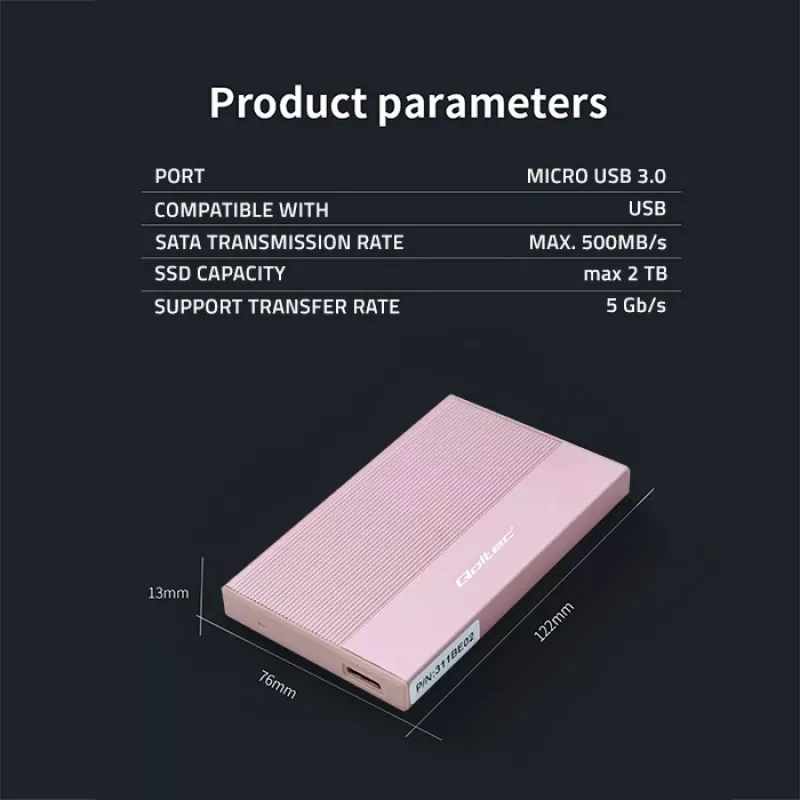 Behuizing voor SSD HDD 2,5 inch, SATA, USB 3.0, 2 TB