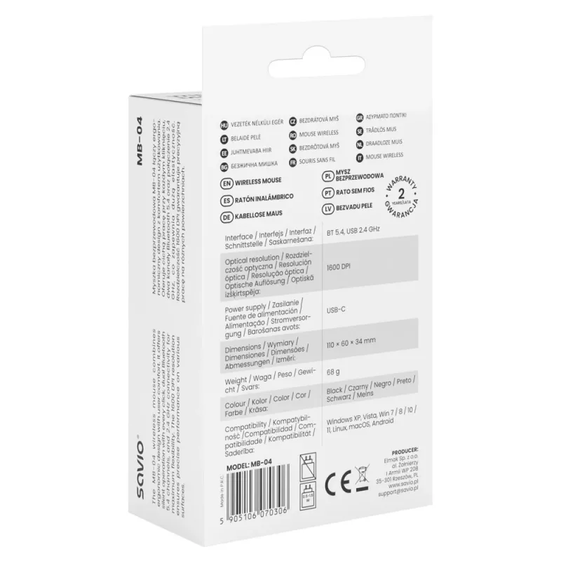 Savio MB-04 muis universeel dubbelhandig Bluetooth IR LED 1600 DPI