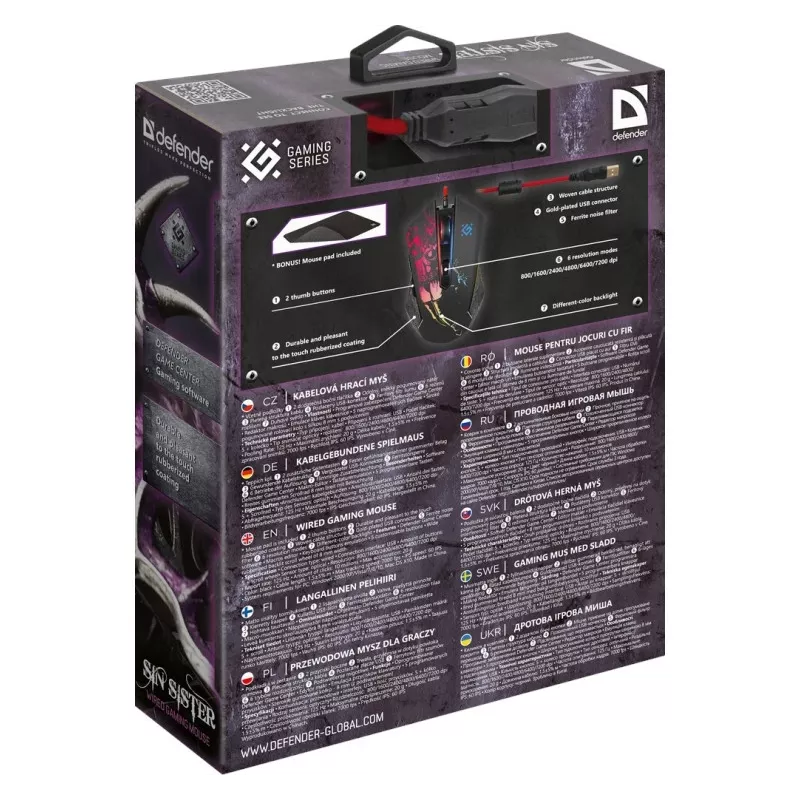 Gaming, optische, bedrade muis DEFENDER GM-933 SIN'SISTER 7200dpi 6P RGB