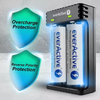 Batterijlader everActive LC200 huishouden USB, 2-vaks, Li-Ion, ondersteunt A/AA/AAA/AAAA/C/D, 5 V ingang, 4,2 V uitgang, zwart
