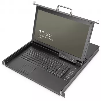 KVM-console Digitus 17 inch HD LCD 8-poorts VGA Duits toetsenbord