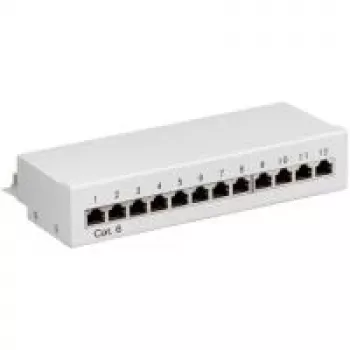 Wentronic Goobay CAT 6 mini/desktop patchpanel, 12 poort, grijs – STP afgeschermd, grijs (69306)