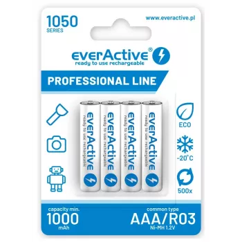 Oplaadbaar AAA-NiMH-accupack everActive EVHRL03-1050 1,2 V — 4 stuks, 1050 mAh