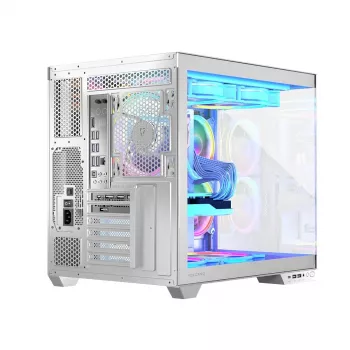 PC-behuizing MODECOM Volcano Panorama Midi Tower wit - micro ATX, gehard glas, ARGB, USB-C, ondersteunt GPU 400 mm