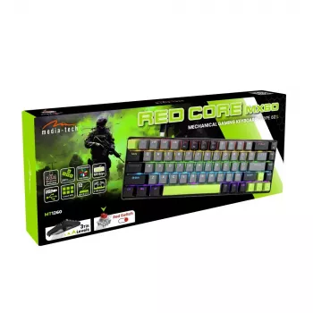 Mechanisch toetsenbord MEDIA-TECH MT1260 Red Core MX60, 60% formfactor, CHERRY MX Red schakelaars, RGB-verlichting, USB, groen