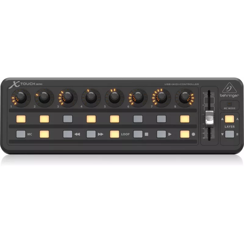 MIDI-toetsenbord USB Behringer X-TOUCH MINI bedieningstype toetsen draaiknoppen schuifregelaars