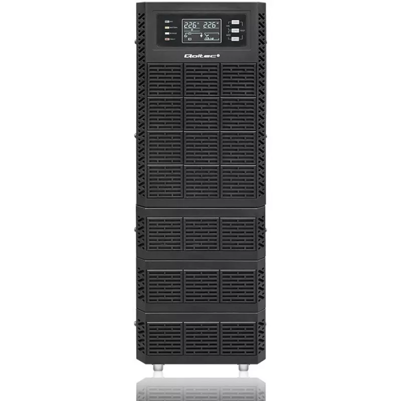 Qoltec 52284 UPS noodstroomvoorziening | 10kVA | 10000W | arbeidsfactor 1,0 | LCD | EPO | USB | online