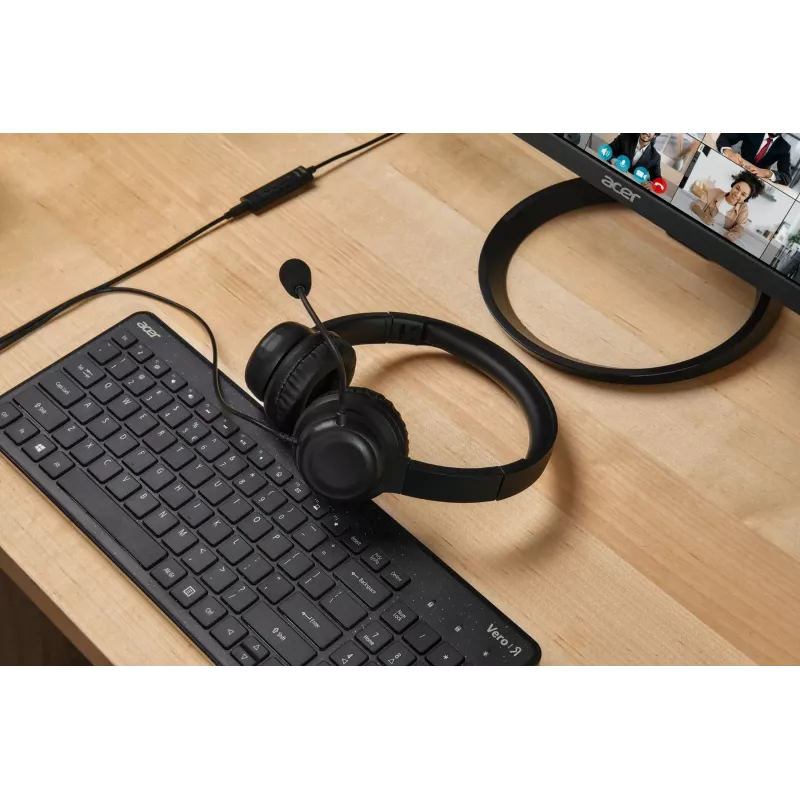Acer AHW154 GP.HDS11.02D bedrade kantoorheadset, stereo, jackaansluiting, ingebouwde flexibele microfoon, zwart