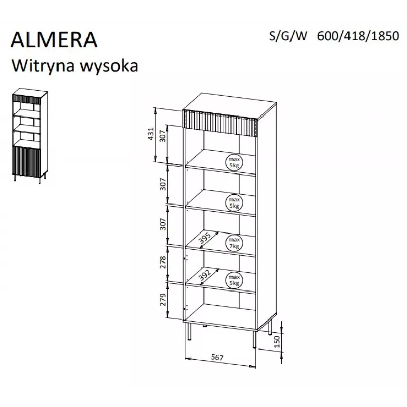 Cama 3 ALMERA stellingkast 60x42x185 walnoot/cashmere