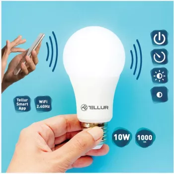 Tellur WiFi slimme lamp E27, 10W wit/warm, dimmer