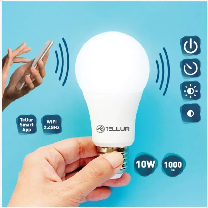 Tellur WiFi slimme lamp E27, 10W wit/warm, dimmer