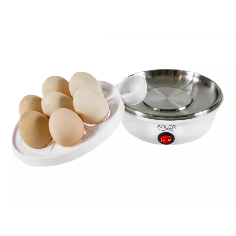 Eierkoker Adler AD 4459 — capaciteit voor 7 eieren, 450 W, wit, knopbediening, gereedheidssignaal