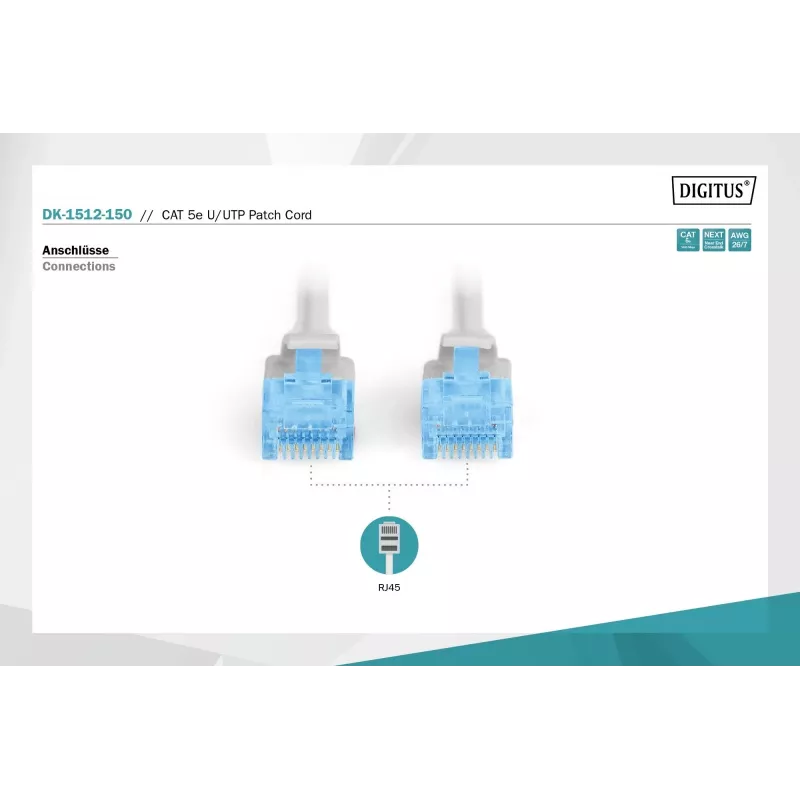 Digitus DK-1512-150 RJ45 netwerkkabel CAT 5e U/UTP grijs 15m