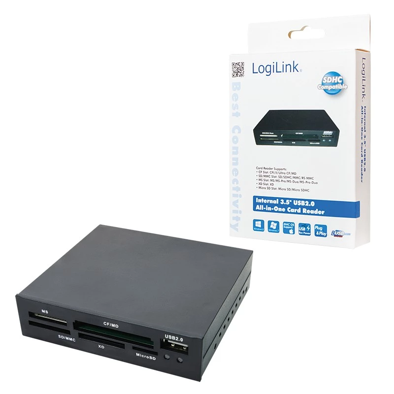 LogiLink CR0012 kaartlezer USB 2.0 intern zwart