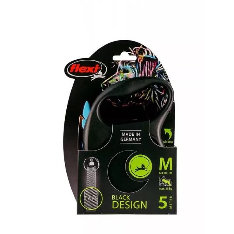Rollijn Flexi flexi Black Design M — 5 m lengte, banduitvoering, max. belasting 25 kg, ergonomische greep