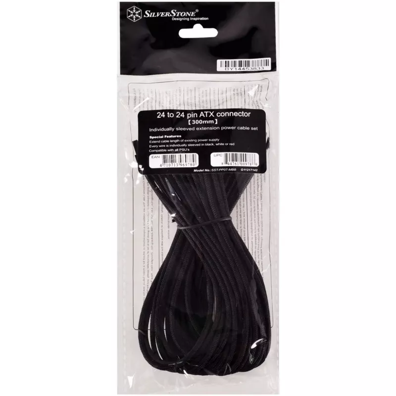 SilverStone SST-PP07-MBB 24-pins ATX-verlengkabel, 30 cm, zwart