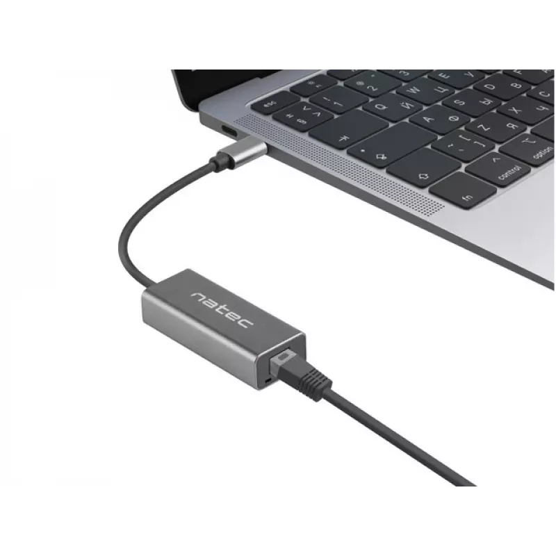 Natec Cricket NNC-1925 USB-C 3.1 Gen 1 naar RJ45 Ethernet-adapter, 1000 Mbit/s, kabel van 15 cm, aluminium, grijs