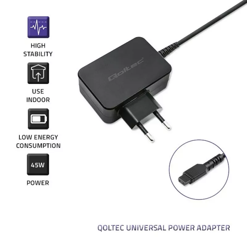 Qoltec 51025 voeding/spanningsomvormer indoor zwart