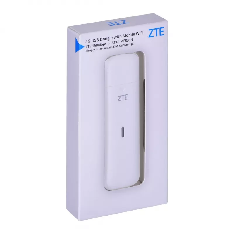 USB-mobielmodem ZTE MF833N, draagbare USB-formfactor, 4G LTE-FDD/TDD tot 150 Mbit/s, HSUPA/2G-ondersteuning, microSD-slot, wit