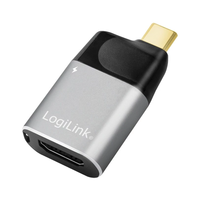 LogiLink USB 3.2 Gen2 Type-C-adapter C/M naar HDMI-A USB-C 4K PD aluminium zwart/grijs