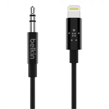 Belkin kabel Lightning naar hoofdtelefoonaansluiting - Lightning mannelijk naar stereo ministekker mannelijk - 91,4 cm - zwart - voor Apple iPhone (Lig