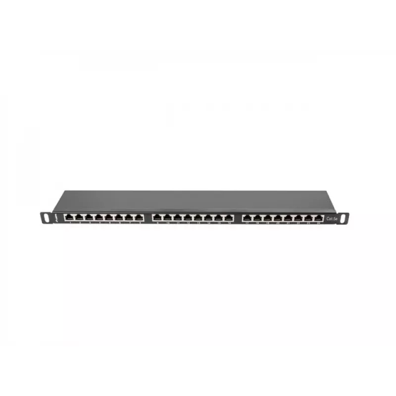 Patchpanel LANBERG PPS5-0024-B 24-poorts CAT5e, metaal, 0,5 U, 445×99×22,3 mm, zwart