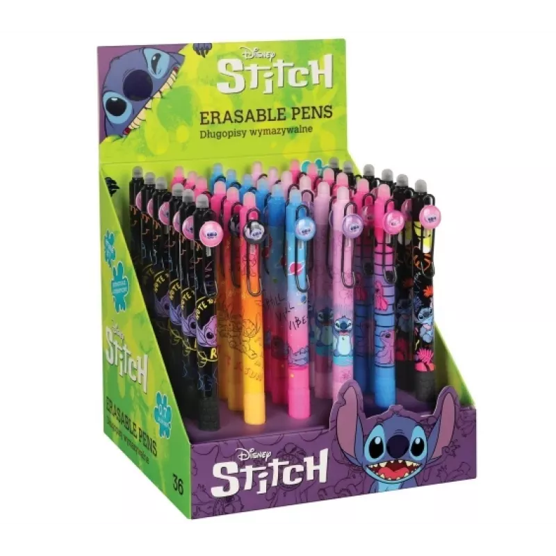 Intrekbare, uitwisbare balpen met rubbercoating CoolPack Disney Stitch zwart