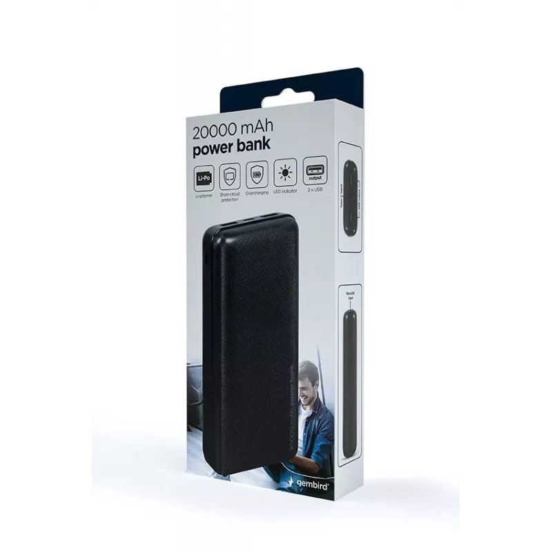 Gembird PB20-02 powerbank lithium-polymeer (LiPo) 20000 mAh zwart